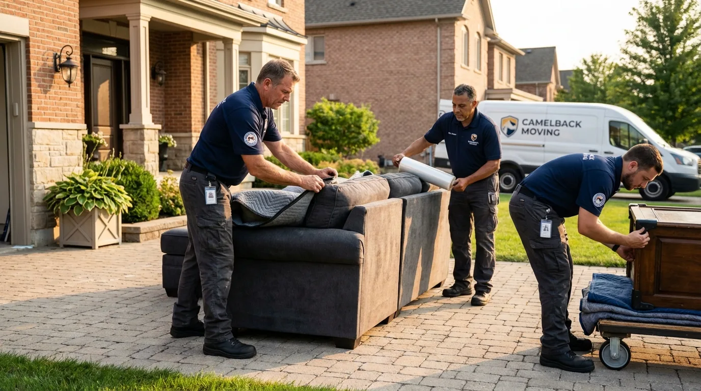 Large estate moving crew wrapping furniture in Holcomb, KS