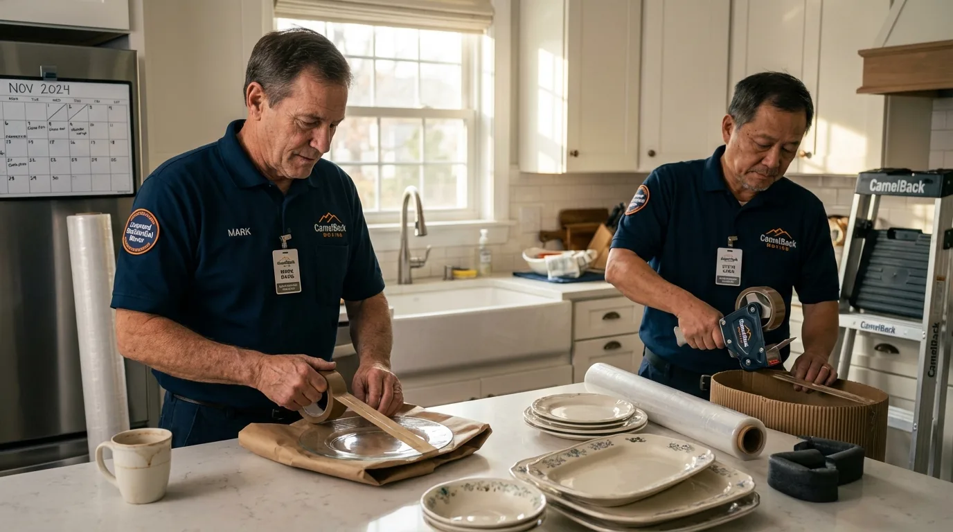 Professional crew packing kitchen dishware in Holcomb, KS