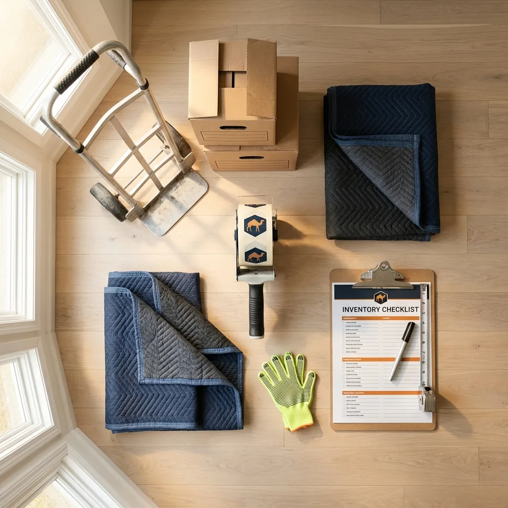Professional moving supplies and packing materials layout for Holcomb residential relocations
